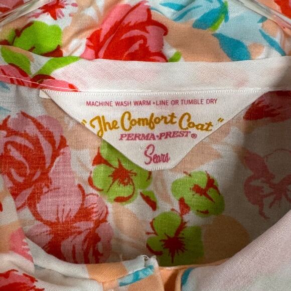 Vintage 70s Sears The Comfort Coat Floral House Dress Medium White Pink Cottage - Picture 5 of 5